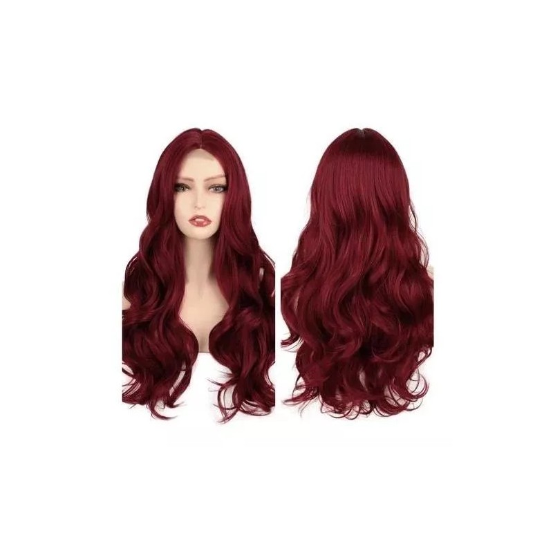 Teyu shop Peluca Mujer Larga Rizada Roja Con Encaje Frontal