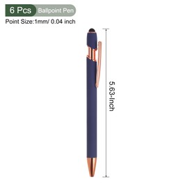 YOKIVE 6 Pcs Ballpoint Pen with Stylus Tip, 2 in 1 Black Ink Metal Stylus Pen 1.0mm Medium Point Style 2, Great for Touch Screens, Office, Studios (Blue)