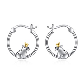POPLYKE Owl/Penguin/Capybara/Duck/Butterfly/Octopus/Mountain/Guinea Pig Earrings for Women, Sterling Silver Hoop Earrings, Animal Jewellery, Gift for Girls, Sterling Silver, No Gemstone