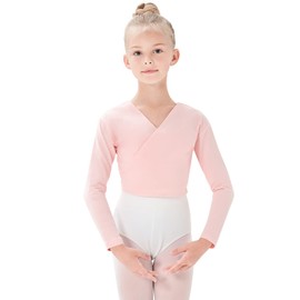 tanzdunsje Ballet Wrap Jacket Girls Children Cotton Dance Ballet Jacket Long Sleeve for Women, pink, 130