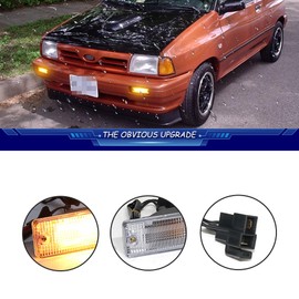 TurningMax Front Bumper Clear Lens Amber LED Turn Signal Lights for Ford Festiva, Mazda 323, 626, B2000, B2200, B2600 (1983-1993)