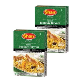 Shan Bombay Biryani Recipe and Seasoning Mix 2.11 oz (60g) - Spice Powder for Meat and Potato Layered Pilaf - Suitable for Vegetarians - Airtight Bag in a Box (Pack of 2)