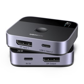 UGREEN 8K@60Hz DisplayPort+USB C Switch 2 in 1 Out DP 1.4 Out Ultra HD Supports 4K@240Hz 3D HDR10+ HDCP2.3 USB-C+DisplayPort Switcher Compatible with Laptops, Computers, Desktop, Steam Deck