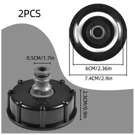 Tkxjry Pack of 2 Female Thread Adapter Lid, Adapter Cap, Tank Adapter, Coarse Thread Connection Tank Cover, Barrel Valve, for Tank Cap, Garden Tap Tank Connection, Tank Valve, Black