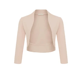 DANAEST Women's Bolero Festive Cardigan Elegant Shoulder Jacket 3/4 Sleeve Short Top (708), beige