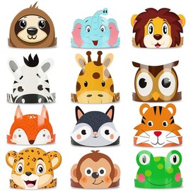 Losuya 12pcs Animal Birthday Party Hats Animal Headbands Jungle Safari Animal Paper Party Crown for Kids Decorations