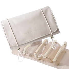 Bailanteバイランデ Large Capacity Travel Makeup Bag for Women, Pu Leather Cosmetic Bag with Handle and Divider, Flat Lay Waterproof Makeup Case Organizer Portable Toiletry Bag for Girls - White