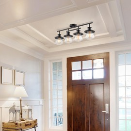 GLOBE Electric 59530 4-Light Complete Track Lighting Kit, Dark Bronze, Clear Glass Bell Shaped Shades, Ceiling Light Fixture, Ideal for Kitchen and Dining Room, LED Bulb Compatible