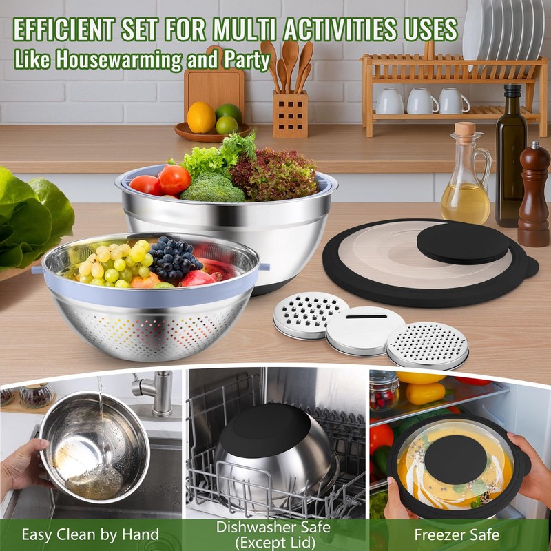 P&P CHEF 4-In-1 Stainless Steel Colander with Bowl Set, Rotatable