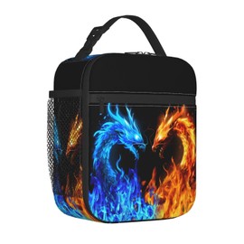 Edafol Abstract Blue Orange Fire Dragon Lunch Bag Women Men Insulated Reusable Lunch Bags Leakproof Thermal Cooler Lunch Bag Box Meal Prep for Adults Work Office