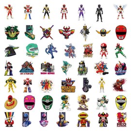 Pack of 50 Mighty Morphin Power Rangers Sticker Pack Sticker Set Waterproof Vinyl Sticker for Laptop Children Cars Motorcycle Bicycle Skateboard Luggage Suitcase Computer Sticker Graffiti Decal