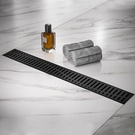 BAUNVB Linear Shower Drain 36 Inch Rectangular, Professional Black 304 Stainless Steel Shower Drain, 51L/Min Fast Drainage Floor Linear Drain, US Standard CUPC Certified, Matte Black, SD-105-36B