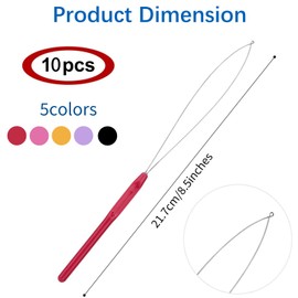 Chtaoxin 10 PCS Hair Extension Loop Needle, Pulling Hook Tool Bundle Needle Piercing Device Hair Extension Threader, Stainless Steel Hook Head，for Beade Hair or Feather Nano Ring Tool