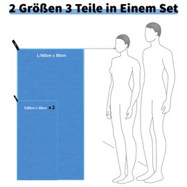 Pameil Microfibre Towel Set of 3 - 160 x 80 cm Large Bath Towel + 2 Pieces 80 x 40 cm Small Towel - Microfibre Towels for Backpackers, Travel Towel Quick-Drying Perfect for Fitness (Blue)