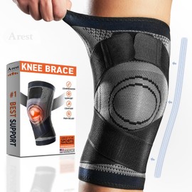 AREST Knee Support for Men and Women - Compression Knee Support with Side Stabilisers for Meniscus and Osteoarthritis - Bandage Knee Sport (L)