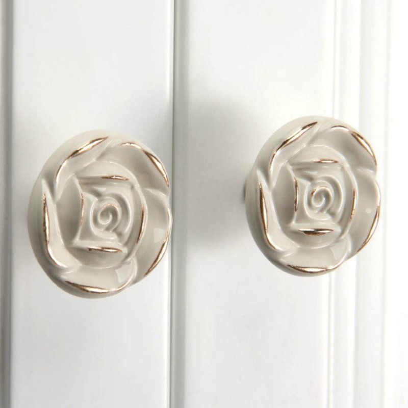 RESFNSE 8Pcs Antique Rose Flower Cabinet Knobs, Vintage Kitchen Shabby