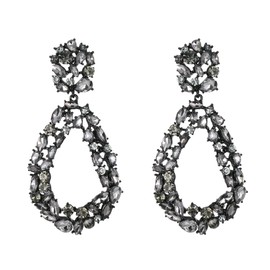 Flyonce Women's Geometric Statement Drop Earrings, Rhinestone Crystal Large Oval Hoop Dangle Chandelier Earrings Grey