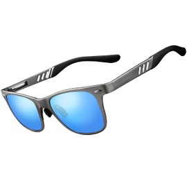Tolumo Mens Womens Retro Driving Polarized Sunglasses Al-Mg Metal Ultra Light Frame UV400 For Driving Golf Fishing T308 Grey Blue