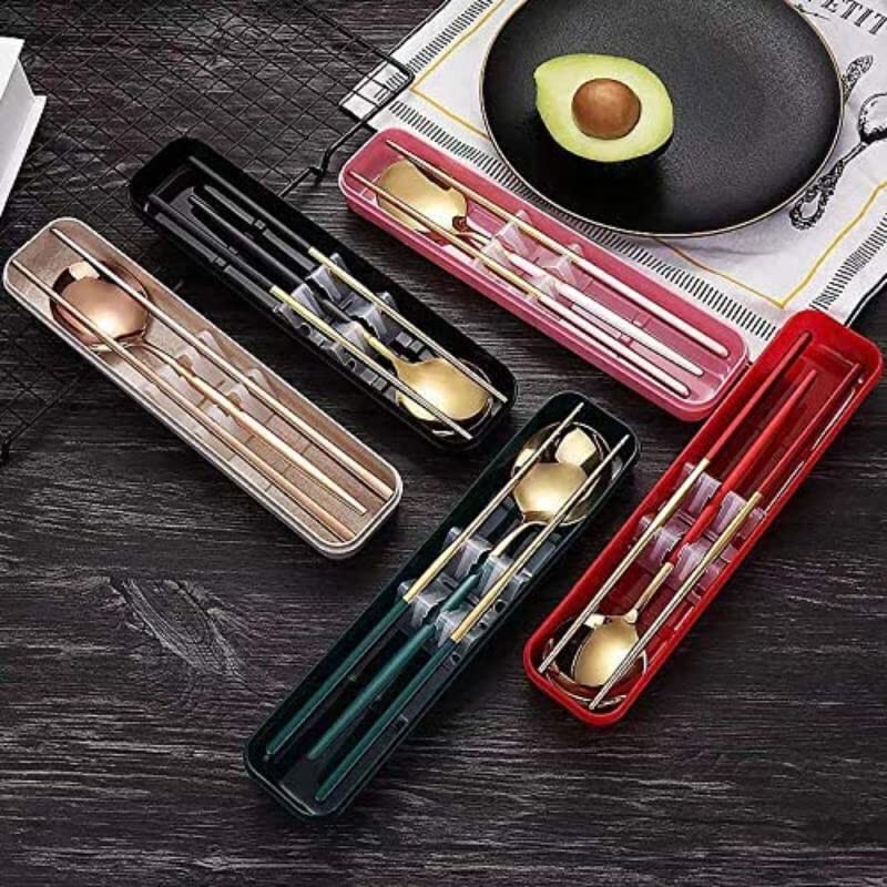 HonHeam 4 Piece Portable Stainless Steel Tableware Set Dishwasher Safe