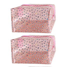 TotePrint Waterproof Transparent Makeup Bag Shiny Diamond Pattern Bag 2pcs, Pink, Modern