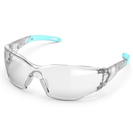 TOREGE Clear Safety Glasses - Adjustable Nose Bridge, Anti-Fog and Scratch-Resistant, Lightweight with Non-Slip Rubber Grips - ANSI Z87 (Light Blue)