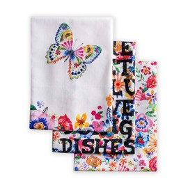 Maison d'Hermine Happy Florals 1 High Summer, 100% Cotton Set of 3 Multi-Purpose Kitchen Towels, Soft Absorbent Tea Towels, Bar Towels, Spring / Summer (50 cm x 70 cm)
