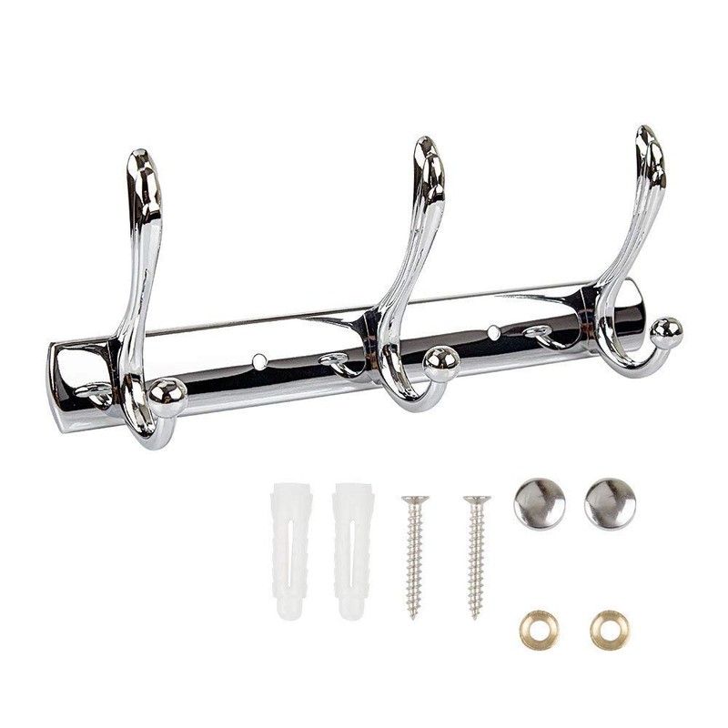 ASelected Stainless Steel Wall Mounted 3 Double Hook Hanger Rail
