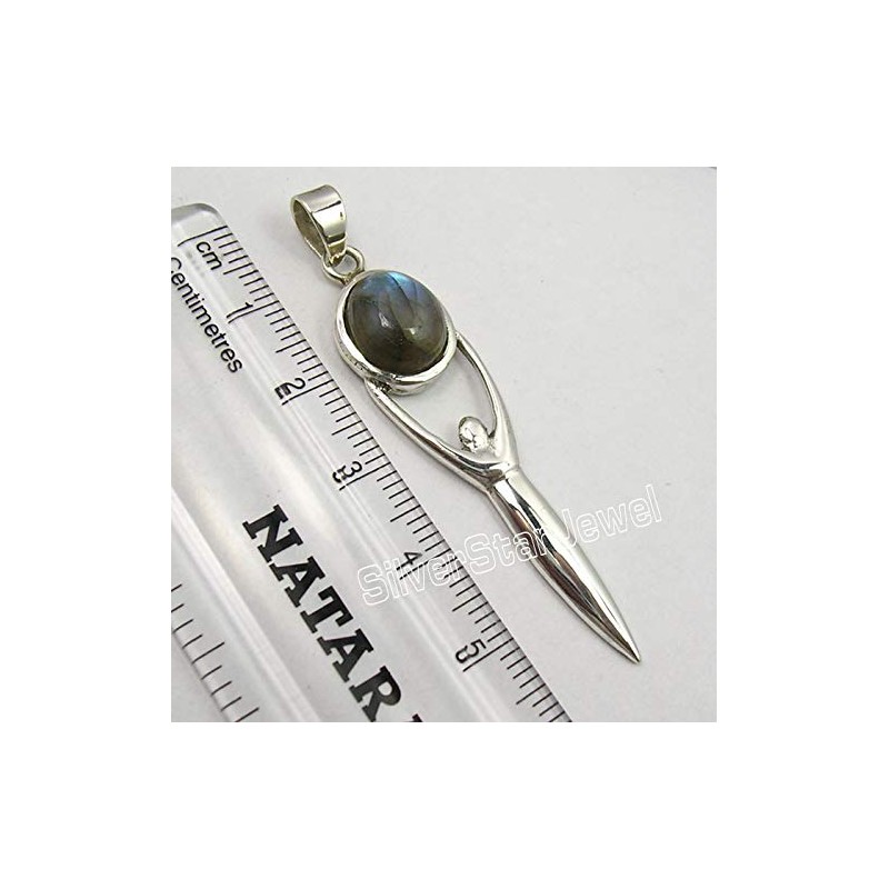 SilverStarJewel Colgante de Diosa labradorita azul, 5,8 cm, plata fina