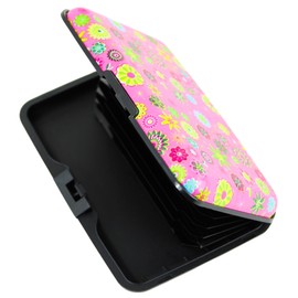 UK Phoenix Slim Aluminium RFID Card Holder Wallet for Women, Lightweight Hard Case Credit Card Holder with 6 Expandable Pockets, Anti-Theft RFID Protection ID Business Card etc (Pink Flowers)