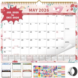 2025-2026 Calendar, 18 Month Wall Calendar 2025-2026 Hanging Spiral Bound Magnetic Fridge Desk Calendars 15" x 12", Jul 2025 - Dec 2026, A- Small Colorful