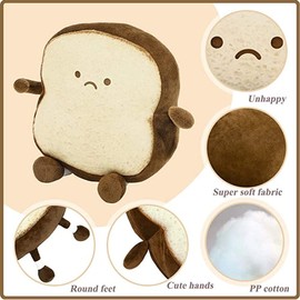 NatureMan Toast Bread Pillow Funny Bread Shape Plush Toy Small Cute Stuffed Plush Sofa Cushion for Kids Adults Home Bedroom Decoration (Brown)