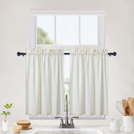 CAROMIO Waterproof Kitchen Curtains Embossed Textured Tier Curtains Short Cafe Curtains Small Half Window Treatment Curtains for Kitchen Bathroom Bedroom Living Room, 2 x 30 W x 36" L, Beige