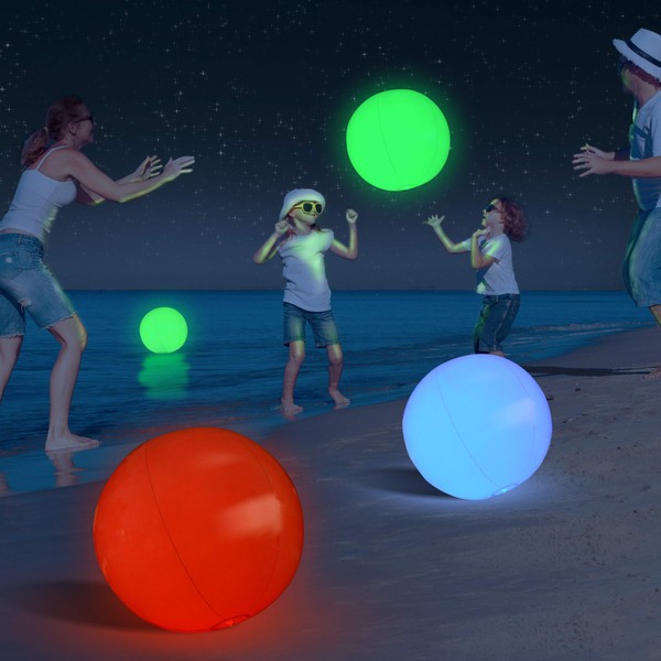 Large Floating and Inflatable LED Glow in The Dark Beach Ball Toy with Color Changing Lights | Great for Summer Parties, Pool/Beach Parties, Raves, or Blacklight/Glow Parties (1 PCS)