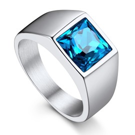 Bandmax Blue Topaz Ring for Men Stainless Steel Blue Gemstone Ring Statement Ring Mens Signet Ring Pinky Ring Gift for Father Husband Size 10