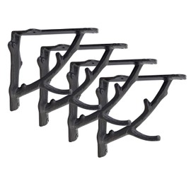 NACH Decorative Shelf Brackets, 4 Pack of 5.5 x 1.8 x 5.5 inch, Black Cast Iron Rustic Wall Mount Brackets - Metal Shelf Brackets for Wood Shelves