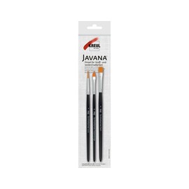 KREUL 49042 - Javana Pinsel für feine Stoffe, 3 Synthetics Pinsel, Katzenzunge Größe 6, Rund Größe 4 und Flach Größe 8