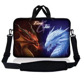Laptop Skin Shop 17-17.3 inch Neoprene Laptop Sleeve Bag Carrying Case with Handle and Adjustable Shoulder Strap - Fire & Ice Dragons