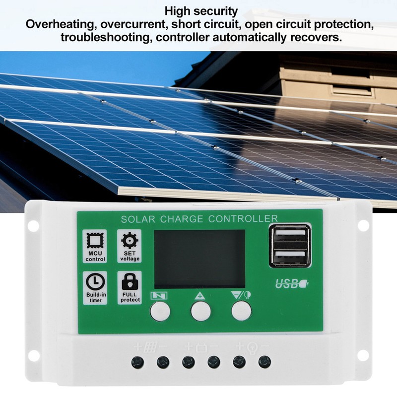 LCD Solar Charge Controller Adjustable 10A 12V 24V PWM Charging