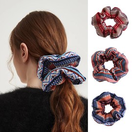 TUCEWP Scrunchies for Women 3Pcs Large Boho Printed Scrunchies for Long Thick Curly Hair Soft Hair Bands Bandana Hair Scrunchie Colorful Scrunchy Ponytail Holders Elastic Hair Ties Hair Accessories