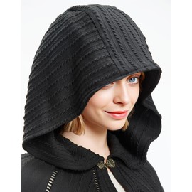 Cosplay.fm Women Renaissance Hooded Cape Medieval Cloak Soft Knitted Cloak Viking Cape Cosplay Costumes Outerwear (Black, S-M)