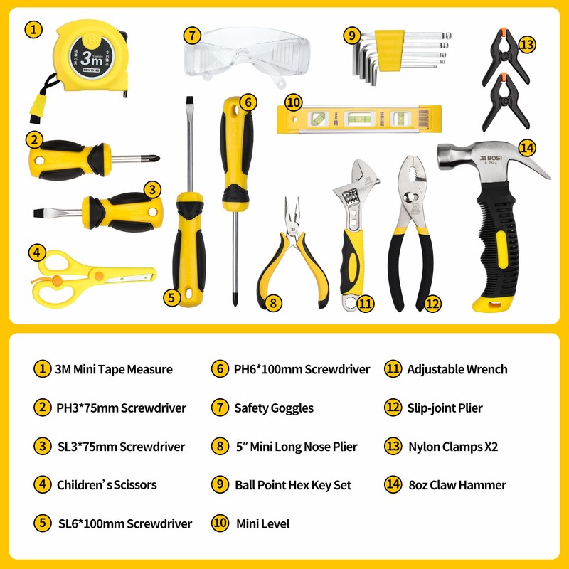 B BOSI TOOLS 20-Piece Hand Tool Set with Storage Bag
