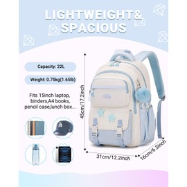 Children's Backpack Girls 18L School Backpack Girls 2-7 Class, Lightweight, Breathable Back Padding, Padded Shoulder Straps, Chest Strap, School Bag, Children School Backpack, Teenagers, 7+ Years