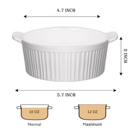 Delling Ramekins with Handle, 6 PACK Soup Bowls for French Onion Soup, Pot Pie, Lava Cakes, Creme Brulee, 12 Oz Porcelain Souffle Dish for Baking, White