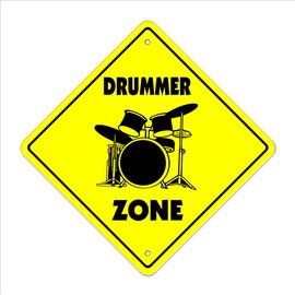 Drummer Crossing Sign Zone Xing | Indoor/Outdoor | 14" Tall Plastic Sign Drum Sticks Musician Band Rock Play Music Lessons Teacher
