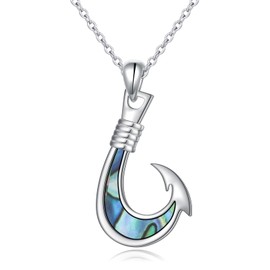 DAOCHONG 925 Sterling Silver Abalone Fish Hook Necklace Hawaii Fishing Pendant Necklace for Women Birthday Gift