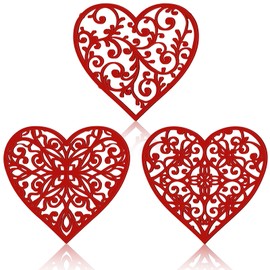 Lyrow Heart Cast Iron Trivet Set of 3 Christmas Cast Iron Pot Holders Decorative Cast Gift Iron Trivet for Kitchen Countertop or Dining Table Vintage Design(Red)