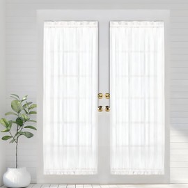 Aquazolax Patio Door Curtain Panel Elegant Transparent Sheer Curtain 25"x72" Voile Drapery for French Door Window with Rod Pocket - 1 Pair, Pure White