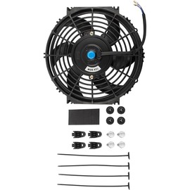 YMAUGP 10 Inch Universal Slim Fan Pull Electric Radiator Cooling Fan 12V 80W with Mount Kit Heavy Duty Wide Curved - 6 S Blades, 10 Inch Push Fan Black