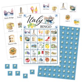 Italy Bingo Games Cards, Italy Travel Bingo Game Set, Italy Vacation Bingo Party Game, Honeymoon Bingo Supplies for Adults Friends Couples, Holiday Birthday Party Decorations -07