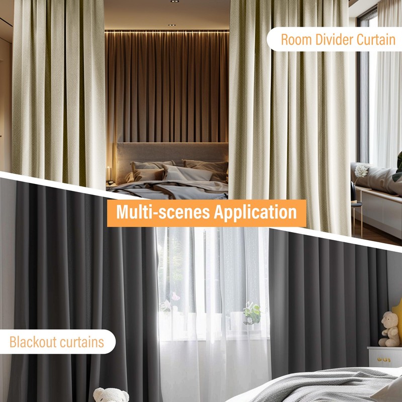 MaKefeile Room Divider Curtains with Flexible Ceiling Curtain Tracks Set,100%